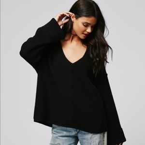 Free People La Brea Sweater V Neck Oversized Black